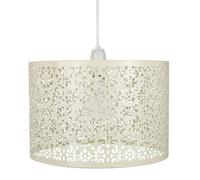 Unique Moroccan Designed Cotswold Cream Metal Circular Pendant Light Shade with Floral Decor, 29cm Diameter and Maximum 60watt Bulb Allowed by Happy Homewares
