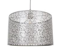 Unique Moroccan Designed Large Matt Grey Metal Circular Pendant Light Shade with Floral Decor | 40cm Diameter | Maximum 60watt Bulb Allowed by Happy Homewares