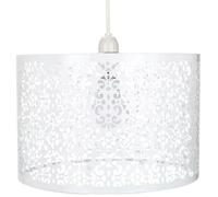 Happy Homewares Marrakech Designed Large White Metal Pendant Light Shade with Floral Decoration