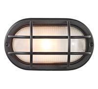 Happy Homewares Matt Black Cast Aluminium Outdoor Oval Bulkhead Wall Light