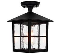 Happy Homewares Matt Black Die-Cast Aluminium Traditional Lantern Porch Ceiling Light Fitting IP23 Rated | 1 x 60w E27 | 28cm Height