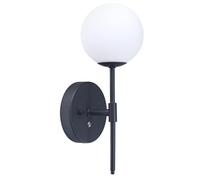 Happy Homewares Matt Black Modern LED Wireless Rechargeable Touch Wall Light with Opal White Glass Shade - USB-C Cable Included | 3-Step Dimmer | 3600mAh Power | 3w 3000k