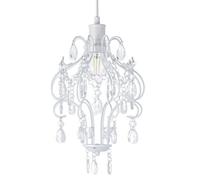 Traditional Matt White Shabby Chic Chandelier Style Pendant Ceiling Lamp Shade with Acrylic Beads and Droplets | 31cm x 24cm by Happy Homewares