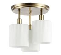 Happy Homewares Matte Antique Brass Semi Flush Ceiling Light with Fluted Opal White Glass Shades | 27cm x 27cm x 27cm | Art Deco and Mid Century Design