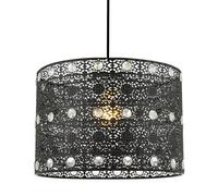 Happy Homewares Matte Black and Acrylic Gem Moroccan Style Chandelier Pendant Light Shade Fitting with Clear Beads | 11w | 24cm Diameter