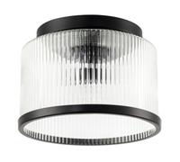 Happy Homewares Matte Black IP44 Rated Bathroom Ceiling Light with Clear Ribbed Glass Circular Shade | 26cm x 19cm | Compact Flush Mount Design