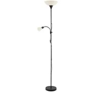 Happy Homewares Matte Black Mother and Child Floor Lamp with Adjustable Reading Light and Switches | 180cm x 25cm | Opal White Polycarbonate Shades | 1 x 11w and 1 x 7w