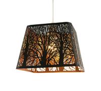 Modern Unique Matte Black Tree Forest Themed Pendant Lighting Shade with Satin Gold Inner | 26cm x 20cm x 19cm by Happy Homewares