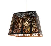 Modern Unique Matte Black Tree Forest Themed Pendant Lighting Shade with Satin Gold Inner | 26cm x 20cm x 19cm by Happy Homewares