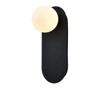 Happy Homewares Matte Sand Black LED Wall Light with Opal White Spherical Glass Shade
