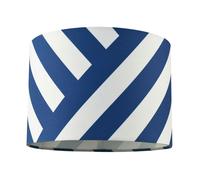 Happy Homewares Midnight Blue and White Coastal Feel Lamp Shade with Diagonal Lines
