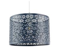 Unique Moroccan Designed Navy Midnight Blue Metal Circular Pendant Light Shade with Floral Decor | 30cm Diameter | Maximum 11watt LED Allowed by Happy Homewares