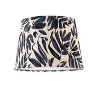 Happy Homewares Midnight Blue Palm Leaf Themed 25cm Drum Lampshade with Fabric Lining