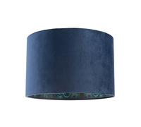 Designer Chic Navy Midnight Blue Velvet Fabric Dum Lamp Shade with Colourful Peacock Feather Themed Inner | 30cm x 20cm by Happy Homewares