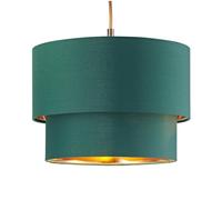 Modern and Trendy Forest Green Cotton Fabric Double Tier Design Ceiling Pendant Lamp Shade with Shiny Copper Inner | 18cm x 25cm by Happy Homewares