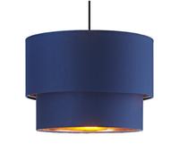 Modern and Trendy Navy Midnight Blue Cotton Fabric Double Tier Design Ceiling Pendant Lamp Shade with Shiny Copper Inner | 18cm x 25cm by Happy Homewares