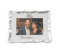 Happy Homewares Modern 25th Anniversary 4x6 Steel Picture Frame in Silver Plating with Double Diamante Rings | For Wall or Table | Black Velveteen Backing