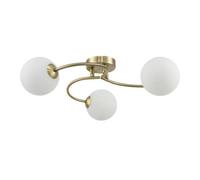 Happy Homewares Modern 3-Arm Antique Brass Ceiling Light with Opal Swirl Glass Spherical Shades