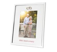Happy Homewares Modern 40th Anniversary Silver Plated 5x7 Picture Frame with Double Diamante Rings | For Wall or Table | Red Foil Lettering