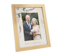 Happy Homewares Modern 50th Golden Anniversary 4x6 Picture Frame in Brushed Gold with Floral Decor | Gold Foil Print | For Table or Wall Hanging