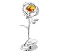Happy Homewares Modern "50th Anniversary" Silver Plated Flower with Gold Swarovski Crystal Glass
