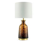 Happy Homewares Modern Amber and Black Snowflake Speckle Glass Table Lamp with Shade