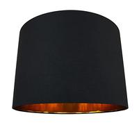 Happy Homewares Modern and Chic Jet Black Cotton Fabric 16" Floor, Table or Pendant Circular Drum Lampshade with Shiny Gold Paper Inside | Beautiful Statement Piece