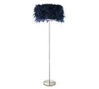 Happy Homewares Modern And Chic Midnight Blue Feather Floor Lamp With Satin Nickel Plated Base