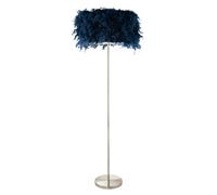 Happy Homewares Modern and Chic Midnight Blue Feather Standard Floor Lamp with Satin Nickel Base and Foot Switch | 150cm x 40cm | 1 x 11w E27
