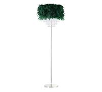 Happy Homewares Modern and Chic Real Forest Green Feather Chandelier Style Floor Lamp with Waterfall Clear Acrylic Droplets | Chrome Metal Base and Stem