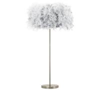 Happy Homewares Modern and Chic Real Grey Feather Floor Lamp with Satin Nickel Base and Switch