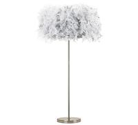 Modern and Chic Real Grey Feather Standard Floor Lamp with Satin Nickel Base and Foot Switch - Perfect for Childrens Bedroom - 60w Maximum SES Bulb by Happy Homewares