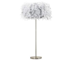 Happy Homewares Modern and Chic Real Grey Feather Standard Floor Lamp with Satin Nickel Base and Foot Switch - Perfect for Childrens Bedroom - 60w Maximum SES Bulb