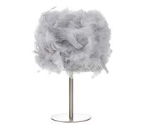 Happy Homewares Modern and Chic Real Grey Feather Table Lamp with Satin Nickel Base and Switch - Perfect for Childrens Bedroom - 40w Maximum SES Bulb