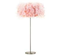 Happy Homewares Modern and Chic Real Pink Feather Standard Floor Lamp with Satin Nickel Base and Foot Switch - Perfect for Childrens Bedroom - 60w Maximum SES Bulb