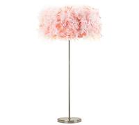 Happy Homewares Modern and Chic Real Pink Feather Standard Floor Lamp with Satin Nickel Base and Foot Switch - Perfect for Childrens Bedroom - 60w Maximum SES Bulb