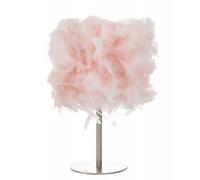Happy Homewares Modern and Chic Real Pink Feather Table Lamp with Satin Nickel Base and Switch
