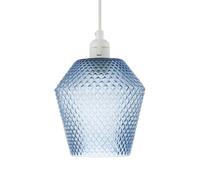 Modern and Compact Midnight Blue Glass Diamond Design Easy Fit Pendant Lamp Shade for Kitchen, Lounge, Dining Room etc | 17cm x 17cm by Happy Homewares