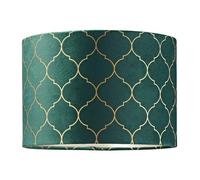 Happy Homewares Modern and Elegant Soft Brushable Forest Green Velvet 30cm Lamp Shade with Designer Gold Foil Decoration| 60w Maximum | Inner Champagne Luxurious Satin Fabric