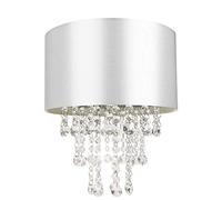 Happy Homewares Modern and Eye-Catching Grey Satin Fabric Pendant Light Shade with Hanging Transparent Acrylic Droplets | 30cm Diameter