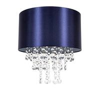 Happy Homewares Modern and Eye-Catching Navy Midnight Blue Satin Shimmer Fabric Pendant Light Shade with Hanging Transparent Acrylic Droplets | 30cm Diameter