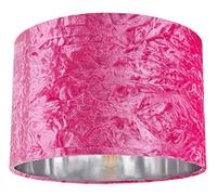 Modern and On-Trend Bright Pink Crushed Velvet Fabric 12" Table or Pendant Circular Drum Lampshade with Shiny Silver Inner - 60watt Maximum | Perfect for Residential or Commercial by Happy Homewares
