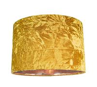 Happy Homewares Modern and On-Trend Ochre/Mustard Crushed Velvet Fabric 12" Table or Pendant Circular Drum Lampshade with Shiny Copper Inner - 60watt Maximum | Perfect for Residential or Commercial