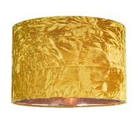 Happy Homewares Modern and On-Trend Ochre/Mustard Crushed Velvet Fabric 14" Table or Pendant Circular Drum Lampshade with Shiny Copper Inner - 60watt Maximum | Perfect for Residential or Commercial