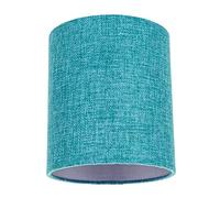Happy Homewares Modern and Sleek Teal Linen Fabric Small Cylindrical Lamp Shade 60w Maximum | 16cm Width | for Table Lamp, Wall or Pendant | Inner Silver Satin Lining