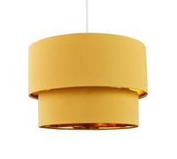 Happy Homewares Modern and Trendy Mustard Ochre Cotton Fabric Double Tier Design Ceiling Pendant Lamp Shade with Shiny Golden Inner | 20cm x 30cm