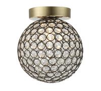 Happy Homewares Modern Antique Brass and Clear Beaded Glass IP44 Rated Bathroom Ceiling Light