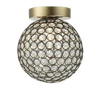 Happy Homewares Modern Antique Brass and Clear Beaded Glass IP44 Rated Bathroom Ceiling Light