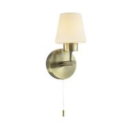 Modern Antique Brass and Opal Glass IP44 Rated Bathroom Wall Lighting Fixture with Pull Switch | 1 x 18w G9 Required | 20cm x 10cm x 13cm by Happy Homewares