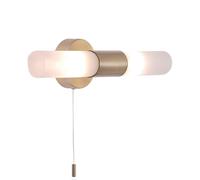 Modern Antique Brass IP44 Rated Bathroom Wall Light Fitting with Tubular Frosted Glass Shades | 2 x 5w G9 Required | 32cm x 10cm x 8cm | Pull Switched by Happy Homewares